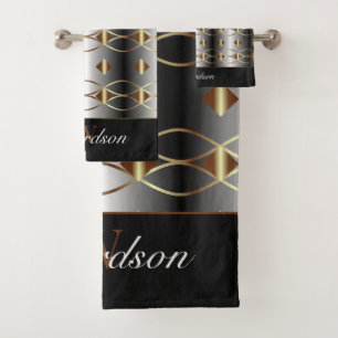 Luxueux Noir Or Et Argent Monogramme