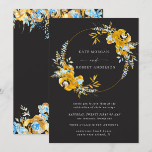 luxueux or turquoise faire-part de mariage florale