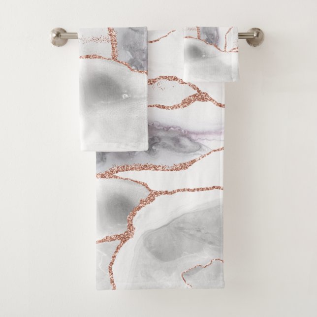 Luxueux Rose Gold Blanc Agate Geode Paillettes (En situation)