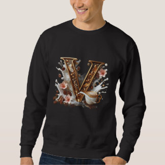 Luxueux Sweatshirt Lettre V Dorée - Tache de Café 