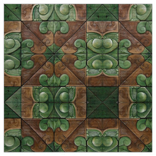 Luxueux Tissu vert et Brown carrelage orange