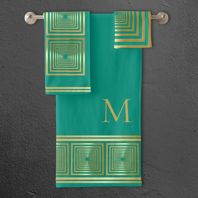 Luxueux vert turquoise or nom initial serviette (Créateur téléchargé)