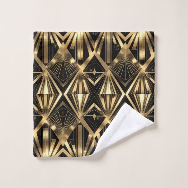 Luxurious Art Deco Geometric Gold and Black (Gant de toilette)