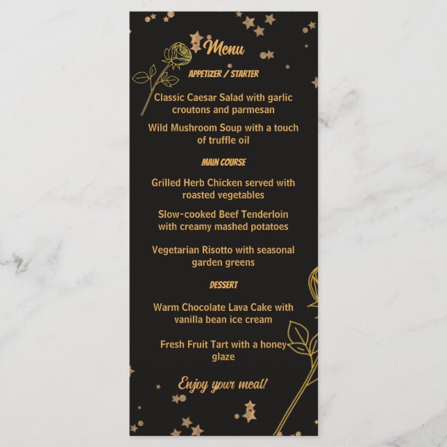 Luxurious Gold Foil Floral Wedding Menu Card (Devant)