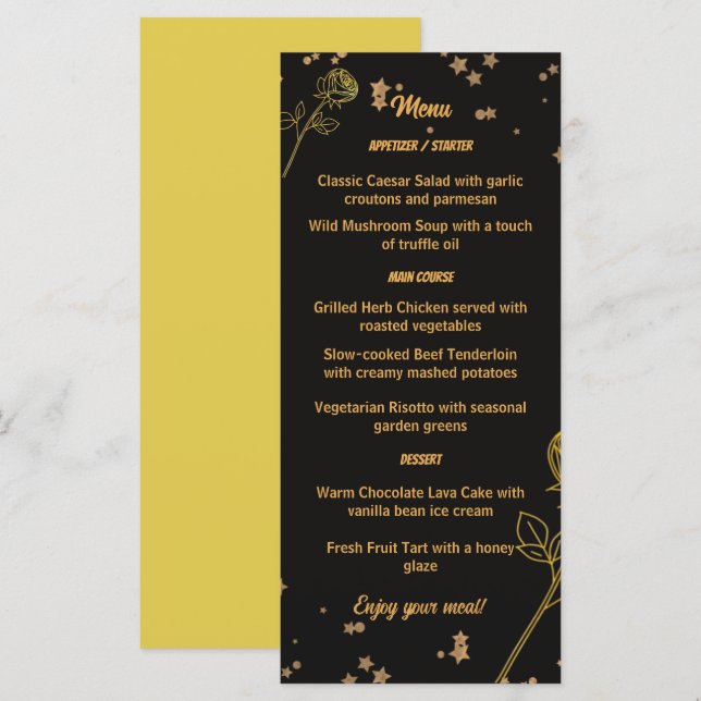 Luxurious Gold Foil Floral Wedding Menu Card (Devant / Derrière)