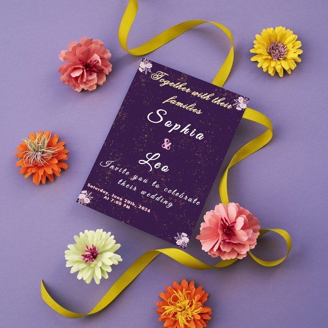 Luxurious Plum Purple Gold Foil Wedding Invitation (Créateur téléchargé)