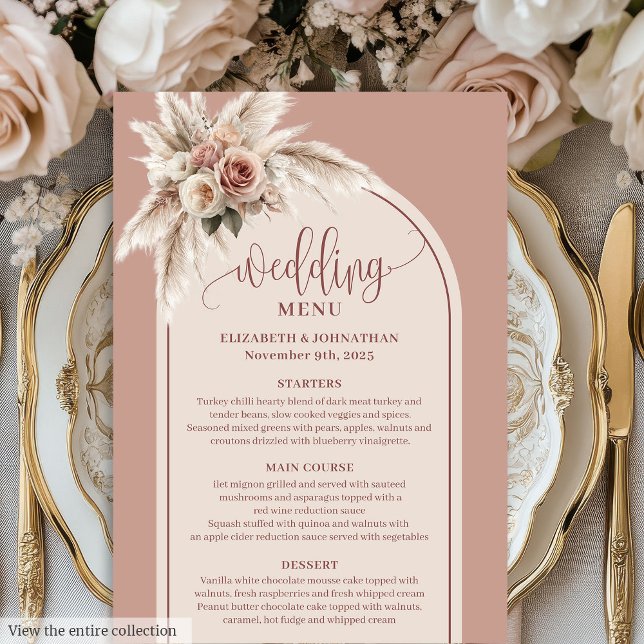 Luxury Arch Pastel Pink Pampas Floral Wedding Menu (Luxury Arch Pastel Pink Pampas Floral Wedding Menu)
