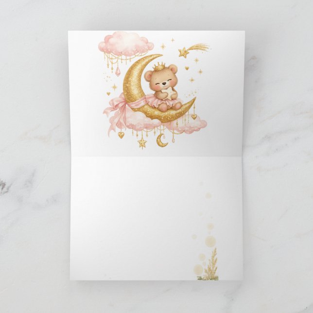 Luxury Baby Girl Shower Invitation Pink Gold Moon  (Intérieur)