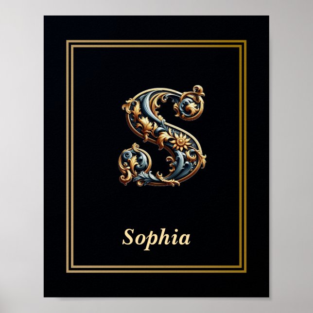 Luxury Baroque Letter S Monogram Poster  (Devant)