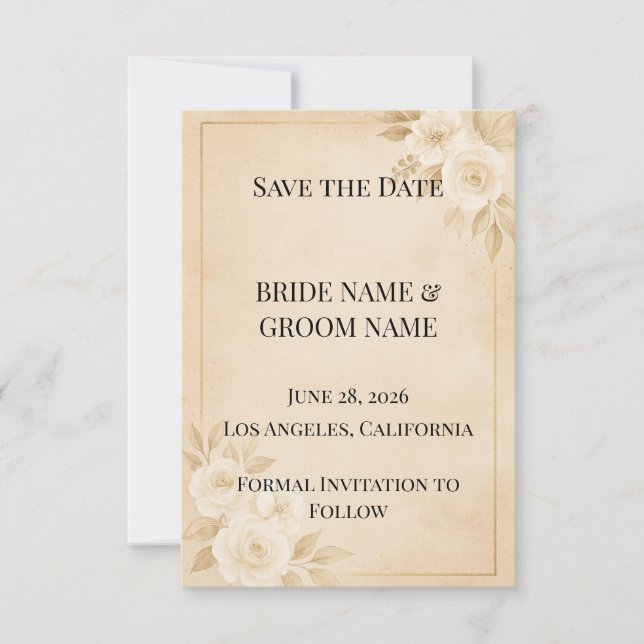 Luxury Beige & Gold Save the Date Card (Devant)