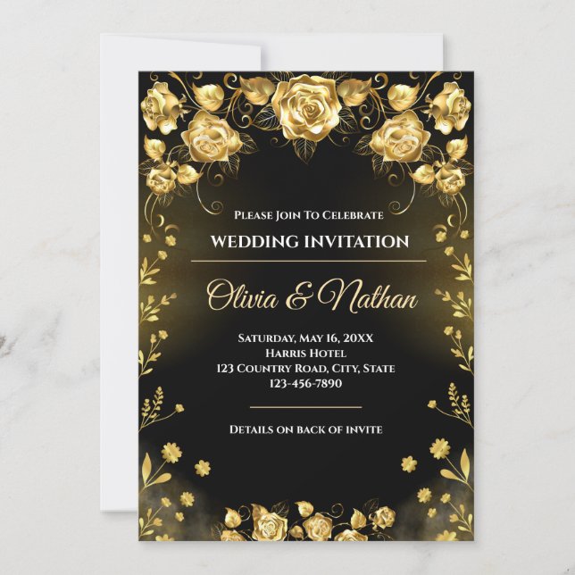 Luxury Black and Gold Wedding Invitation (Devant)