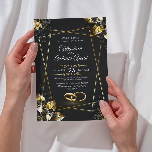 Luxury Black and Gold Wedding Invitation (Créateur téléchargé)