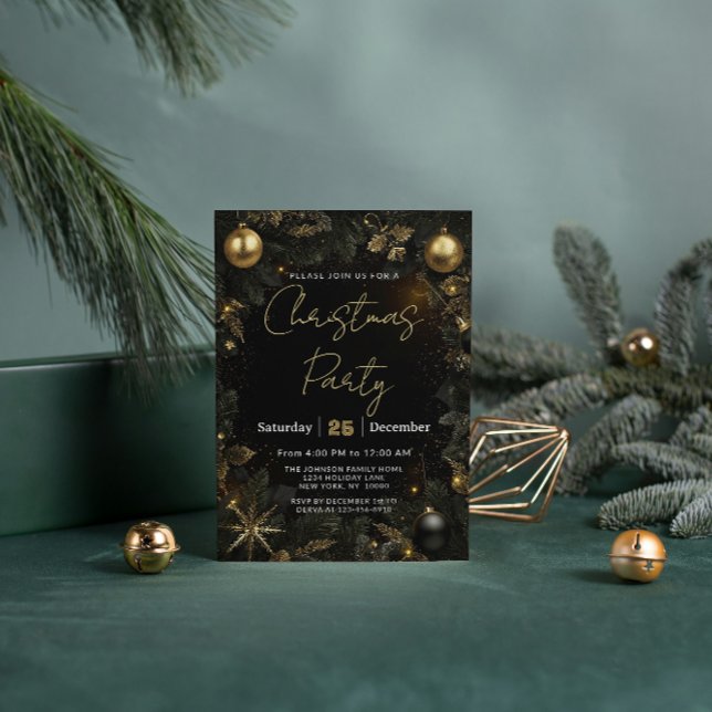 Luxury Black & Gold Christmas Party Invitation (Créateur téléchargé)
