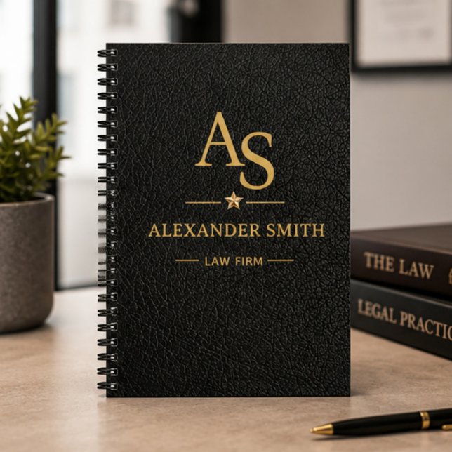 Luxury Black Leather Gold Monogram Business Brand (Créateur téléchargé)