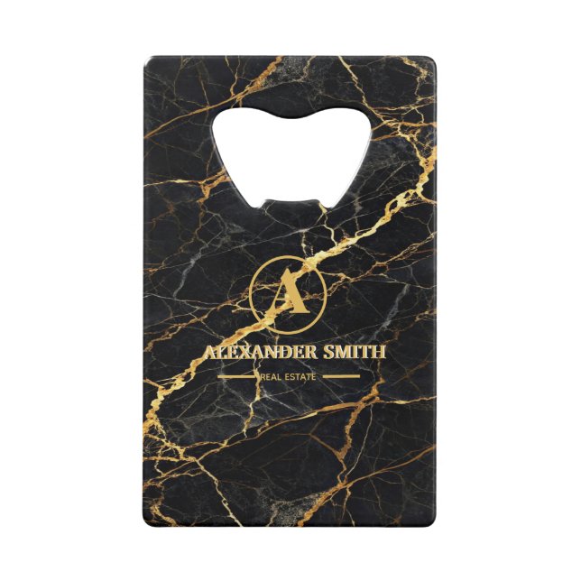 Luxury Black Marble Gold Monogram Business Brand (Devant)