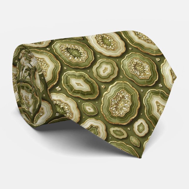Luxury Faux Silk | Col cravate olivâtre + géode do (Roulé)