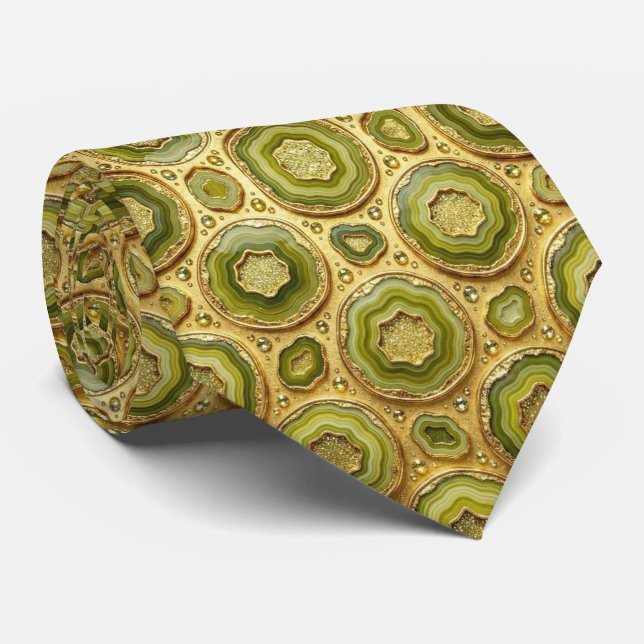 Luxury Faux Silk | Col cravate olivâtre + géode do (Roulé)
