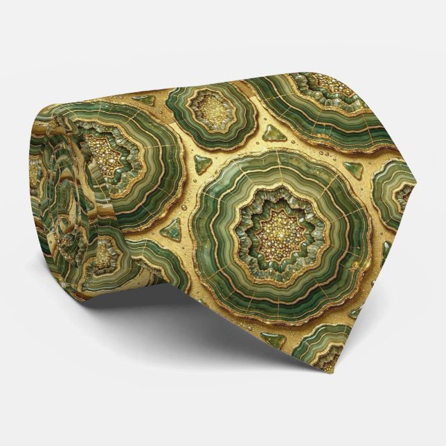 Luxury Faux Silk | Col cravate olivâtre + géode do (Roulé)