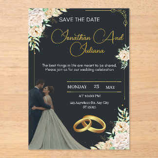 Luxury Floral Save Acrylic Wedding Invitation