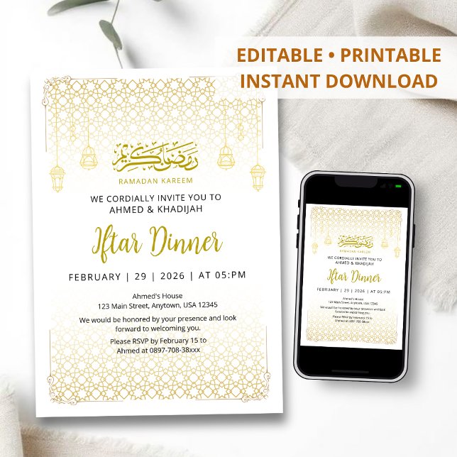 Luxury Gold Arabesque Pattern Iftar Invitation (Créateur téléchargé)