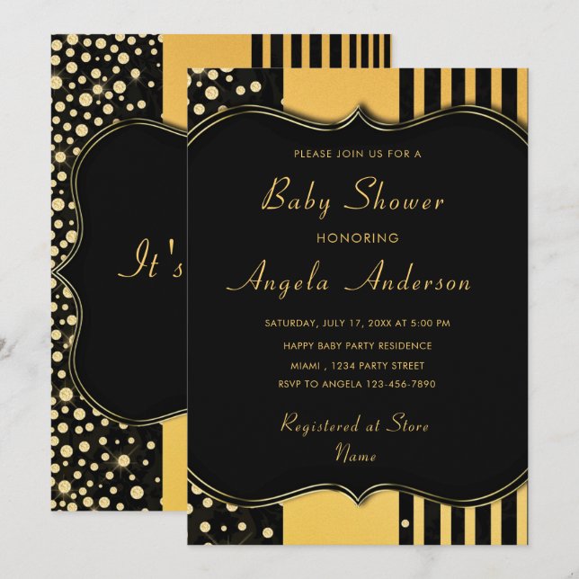 Luxury Gold Black Baby Boy Shower Invitation (Devant / Derrière)