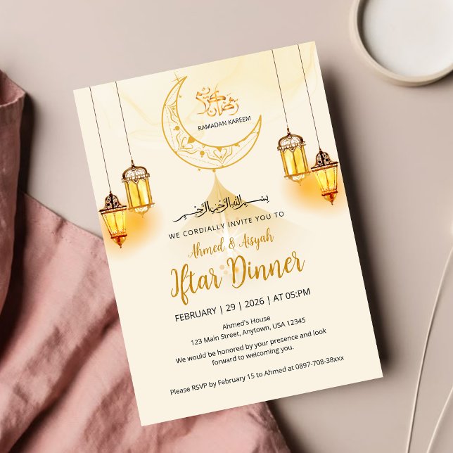 Luxury Gold Crescent Ramadan Iftar Invitation (Créateur téléchargé)