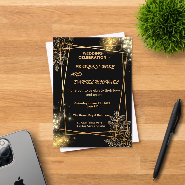 Luxury Gold Editable Modern Wedding Invitation (Insitu (Carte d'invitation))