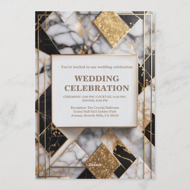 Luxury Gold Foil Black Marble Wedding Invitation (Dos)