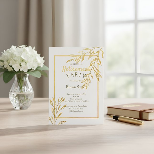 Luxury Gold Foil White Retirement Invitation Elega (Créateur téléchargé)