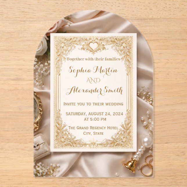 Luxury Gold Ornate Wedding Invitation (Recto)