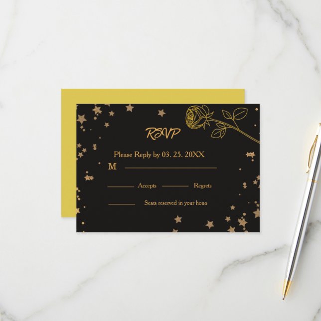 Luxury Gold RSVP Wedding Card (Devant/Arrière en situation)