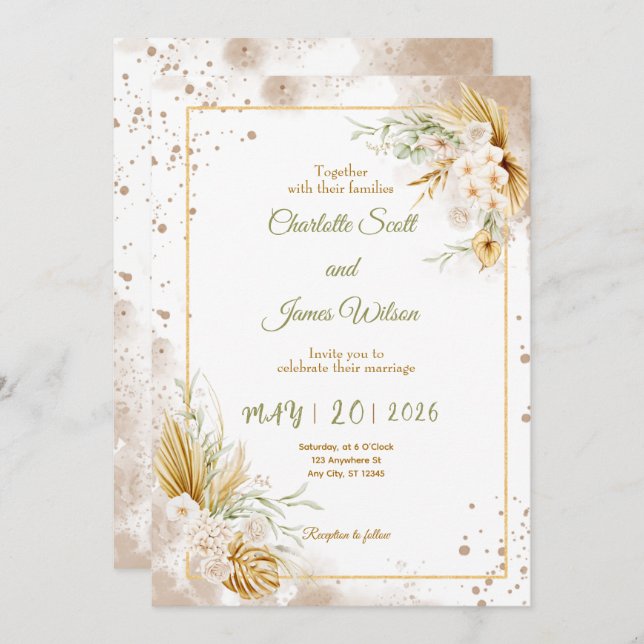 Luxury Gold Wedding Invitation (Devant / Derrière)