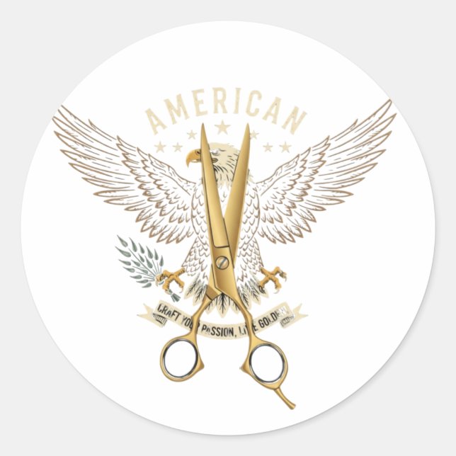 Luxury Golden Barber Scissors Eagle Wings Sticker (Devant)