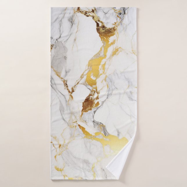 Luxury Grey and Gold Texture Marbre blanc (Serviette de bain)