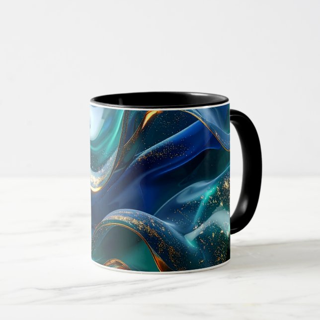 Luxury Liquid Gold & Blue Glass Mug (Devant droit)