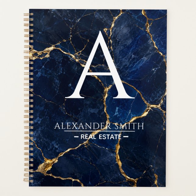 Luxury Navy Marble Gold Monogram Business Branding (Devant)