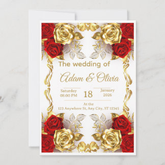 Luxury Red and Gold Floral Wedding Invitation