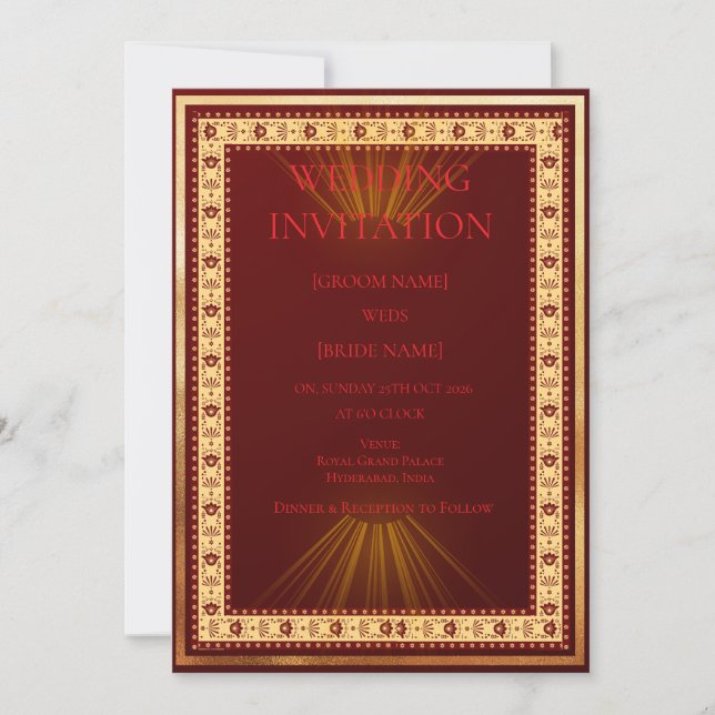 Luxury Red and Gold Wedding Invitation  (Devant)