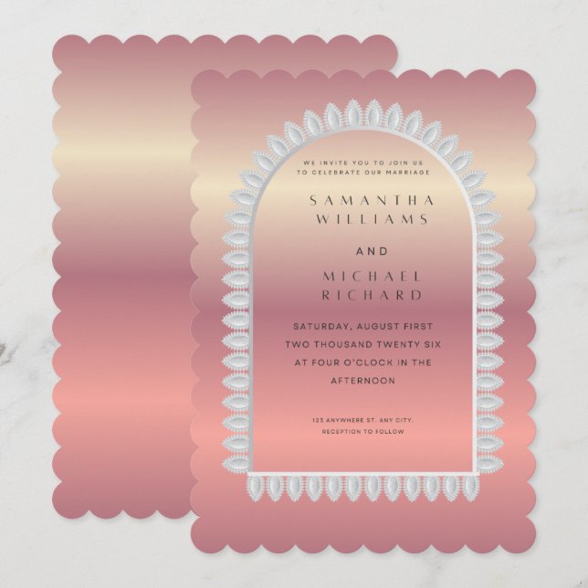 Luxury Rose Gold Scalloped Wedding Invitation - Cu (Devant / Derrière)