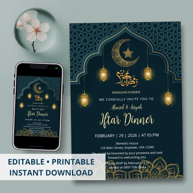 Luxury Teal and Gold Mandala Iftar Invitation (Créateur téléchargé)