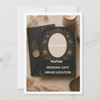 Luxury Vintage Black & Gold Wedding Invitation