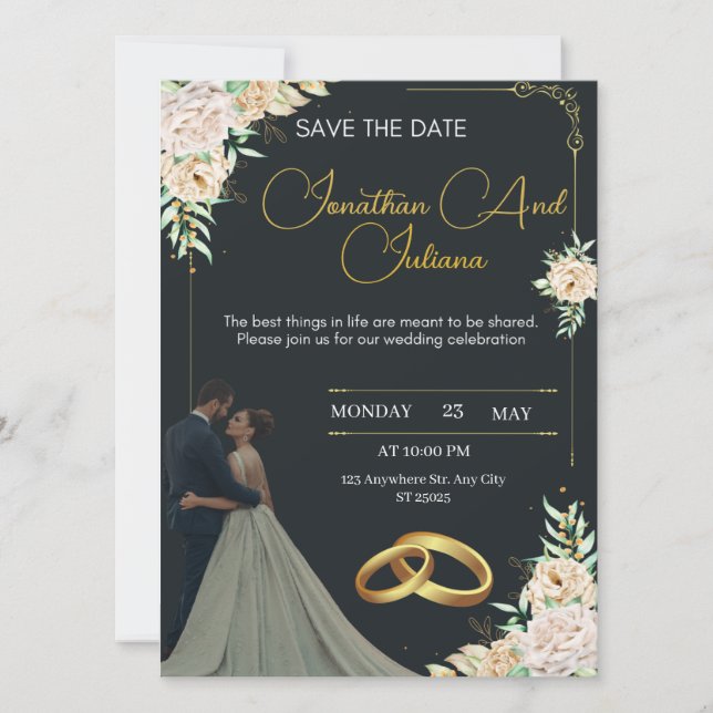 Luxury Wedding Invitation Black and Gold (Devant)