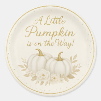 Luxury White & Gold Pumpkin Round Sticker | Fall B