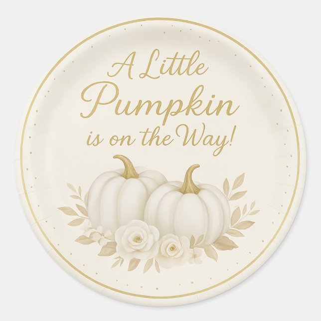 Luxury White & Gold Pumpkin Round Sticker | Fall B (Devant)