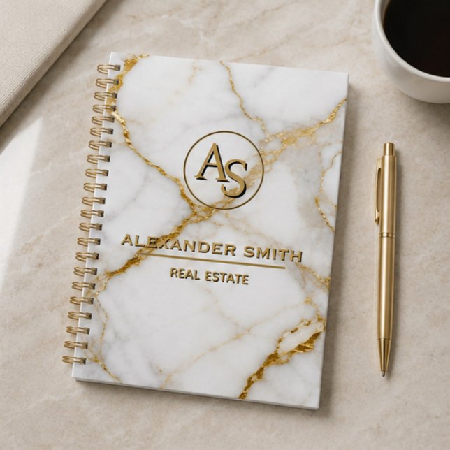 Luxury White Marble Gold Monogram Real Estate  (Créateur téléchargé)