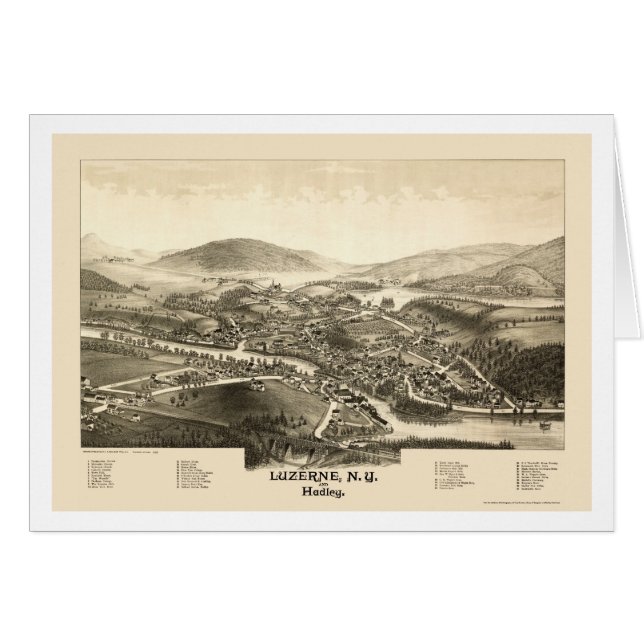 Luzerne et Hadley, carte panoramique de NY - 1887 (Devant horizontal)