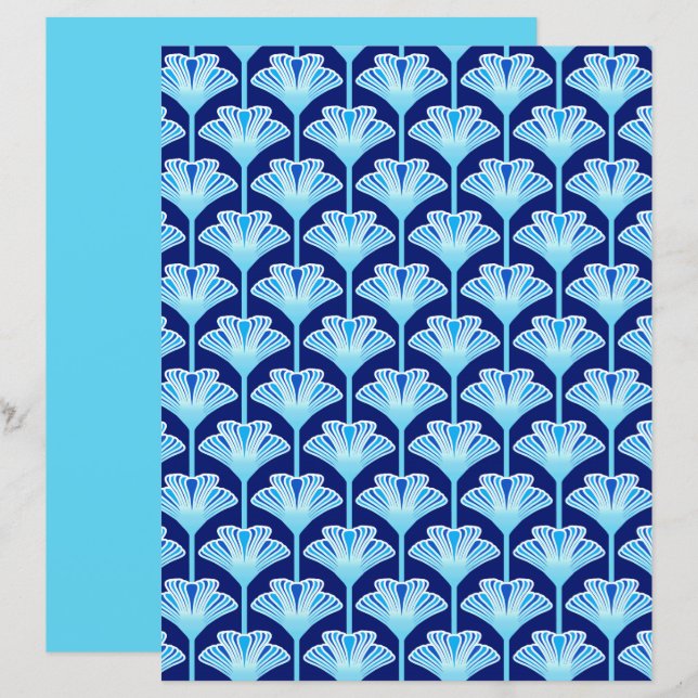 Lys Art Déco, Bleu Cobalt, Aqua et Blanc (Devant / Derrière)