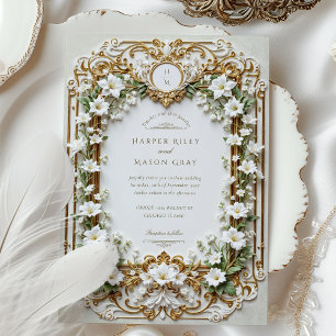 Lys blancs élégants avec Faux Gold Invitation