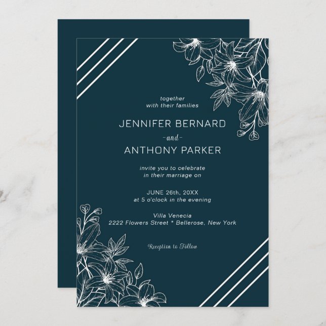 Lys blancs Faire-part de mariage à main (Devant / Derrière)