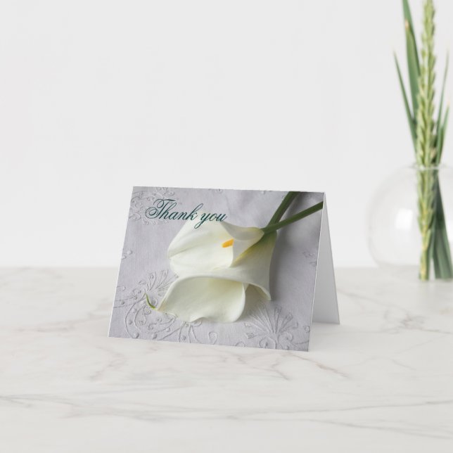 lys calla blanc sur carte de remerciements lin (Devant)